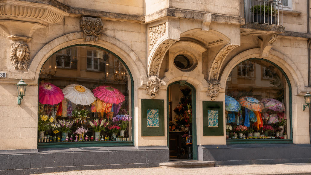 Rosemarie Schulz concept store in Heidelberg with colourful floral and decorative window displays