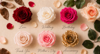 Red, white, pink, champagne and gold preserved roses representing love, weddings, birthdays, Mother's Day and anniversaries