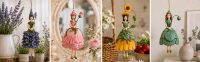Quatre figurines Filles aux Fleurs à suspendre dans des décors romantique, champêtre et contemporain