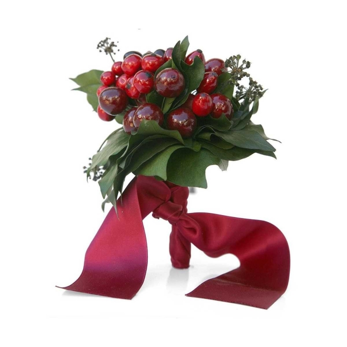 Blumenstrauß rote Beeren und konservierter Efeu - 1