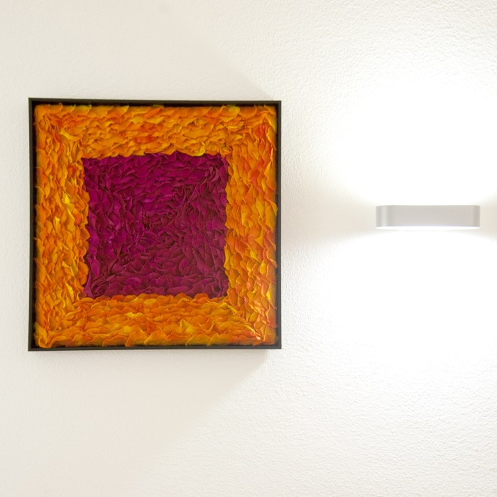 Wandbild aus konservierten Rosenblüten in Orange und Pink - 1
