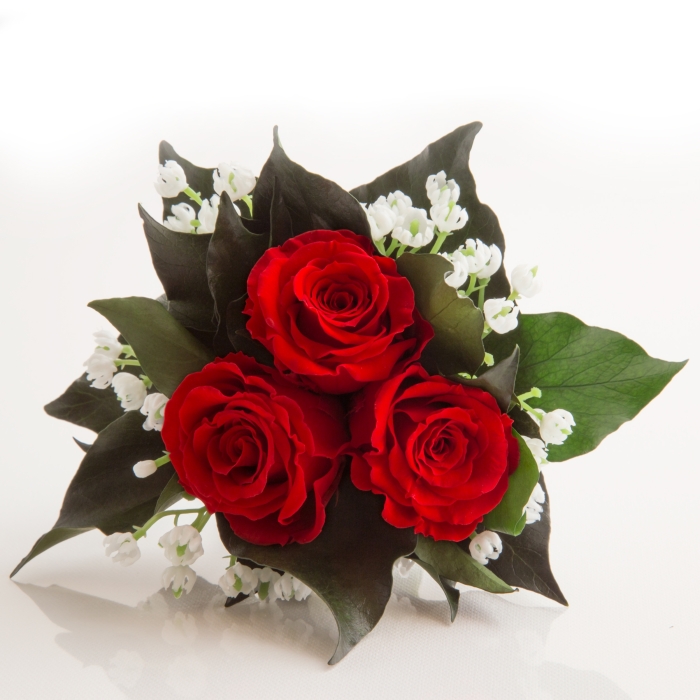 Biedermeier-Strauß ewige Rosen (3 Rosen, Rot)