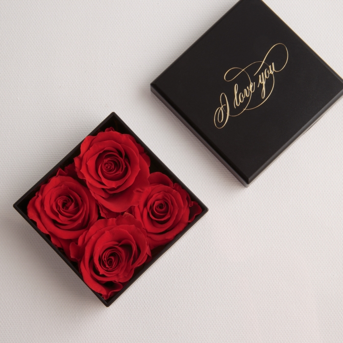 Rosenbox I LOVE YOU 4 konservierte Rosen (Rot)