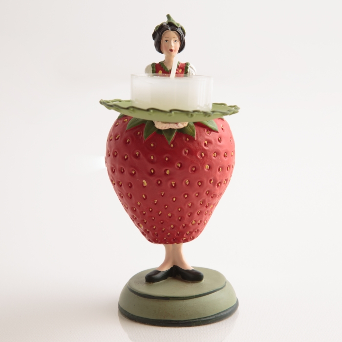 Dekofigur Teelichthalter Figur Erdbeere Rot - 1