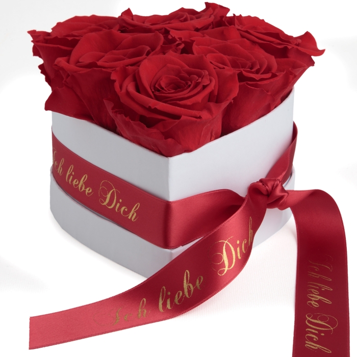 Infinity Rosenbox Rosenherz 6 konservierte Rosen (Ich Liebe Dich, Rot)