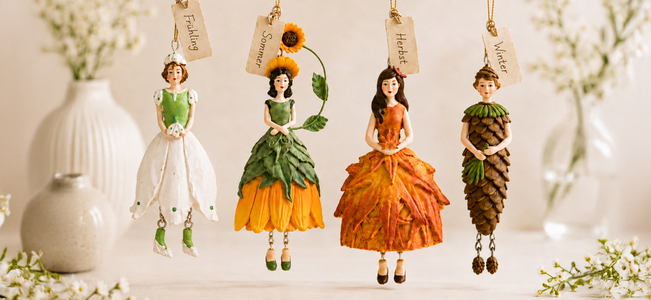 Blumenmädchen Figuren passend zu Frühling, Sommer, Herbst und Winter als saisonale Dekoration