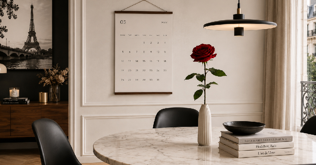 Dunkelrote Infinity Rose mit Stiel in einer modernen Vase als langlebige florale Dekoration