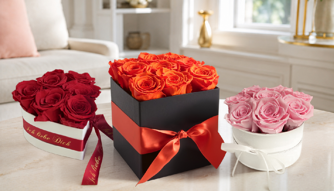 Rosenboxen mit Infinity Rosen als Geschenk zum Valentinstag, Muttertag und Geburtstag