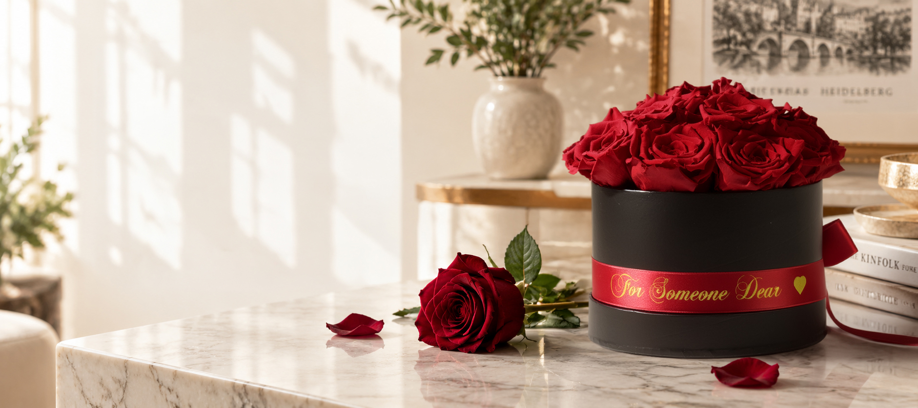 Black rose box with red preserved Infinity Roses by Rosemarie Schulz Heidelberg