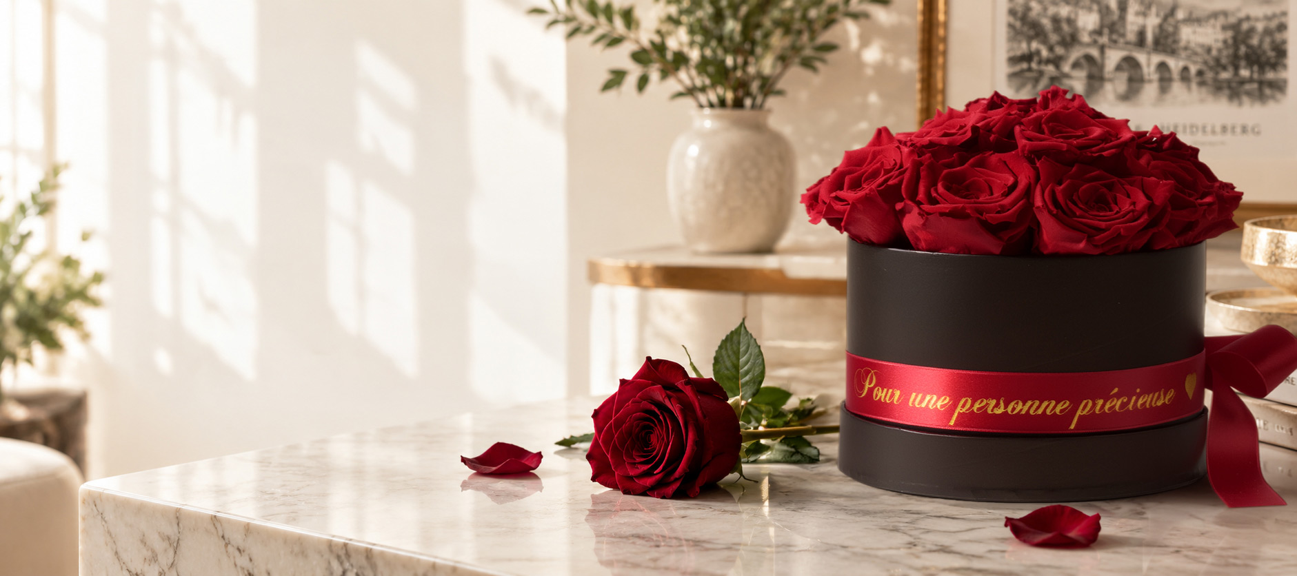 Boîte noire avec roses éternelles rouges de Rosemarie Schulz Heidelberg