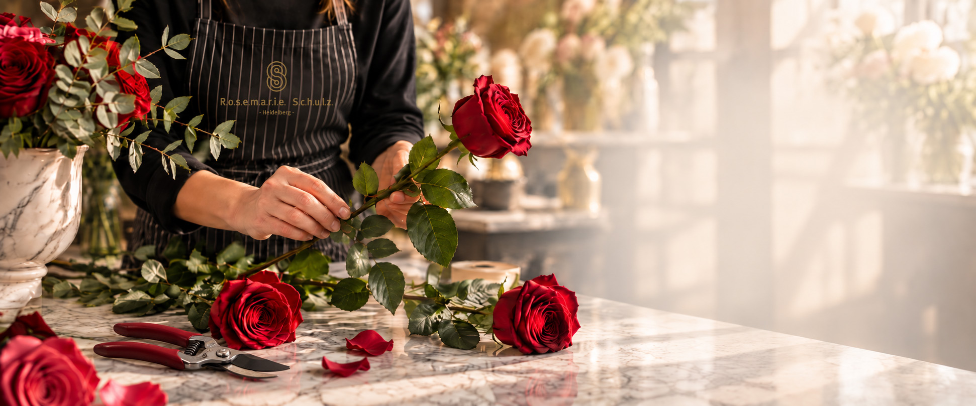 Rote Infinity Rose mit Stiel im Atelier von Rosemarie Schulz Heidelberg