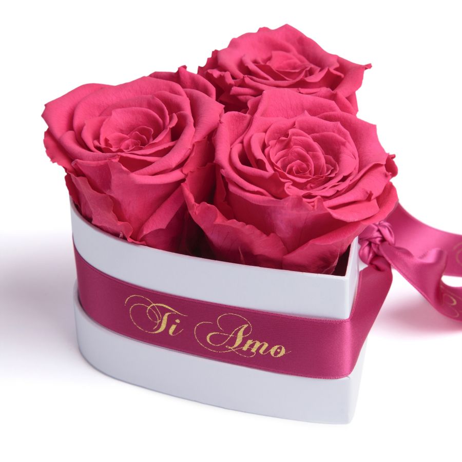 TI AMO Geschenk mit Infinity Rosenbox Herzform Rosenherz konservierte Rosen 